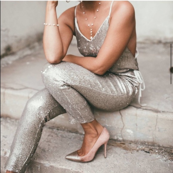 Free People Pants - Free People Gold Sequin Drawstring Jumpsuit Women’s Size Small
